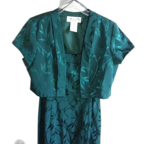 JR Nites by Caliendo 2 pc dress women Plus 14 Green Leaf  Bolero - Picture 3 of 11